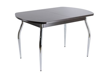 Кухонный стол раскладной ПГ мини СТ1 венге/черное стекло/хром фигурные в Миассе