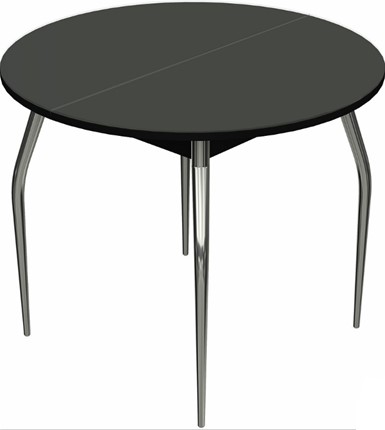 Кухонный раскладной стол Ривьера исп. круг хром №5 (стекло черное/черный) в Миассе - изображение