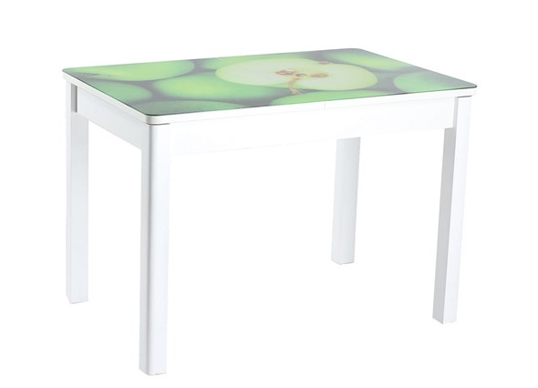 Кухонный раздвижной стол Айсберг мини СТФ, белое лдсп/зеленые яблоки/40 прямые массив белые в Челябинске - изображение