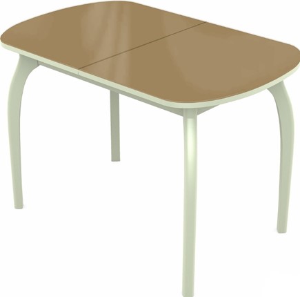 Кухонный раздвижной стол Ривьера исп.1 дерево №1 (стекло капучино/белый) в Миассе - изображение