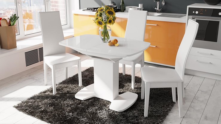 Кухонный стол раздвижной Портофино (СМ(ТД)-105.01.11(1)), цвет  Белый глянец/Стекло белое в Копейске - изображение 1