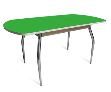 Кухонный стол раздвижной ПГ-07 СТ2, дуб молочный/зеленое стекло/35 хром гнутые металл в Миассе - предосмотр
