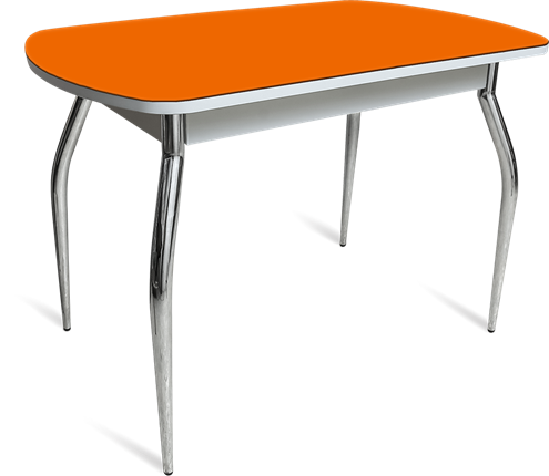 Кухонный обеденный стол ПГ-04 СТ белое/оранжевое/хром фигурные в Магнитогорске - изображение