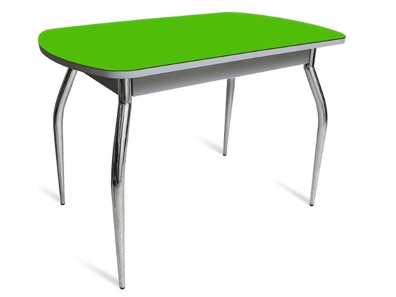 Кухонный обеденный стол ПГ-04 СТ белое/зеленое стекло/хром фигурные в Челябинске - изображение