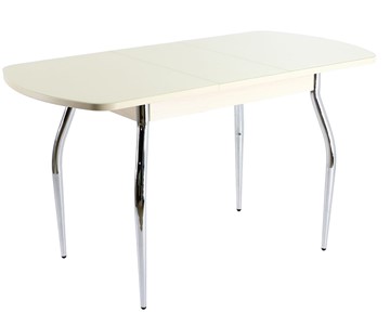 Раздвижной стол ПГ-07 СТ1, дуб молочный/белое стекло/35 хром гнутые в Миассе