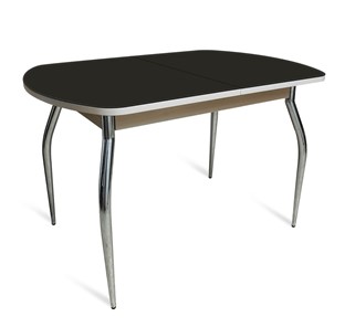 Обеденный стол ПГ-04 СТ1, дуб молочный/черное стекло/35 хром гнутые металл в Миассе