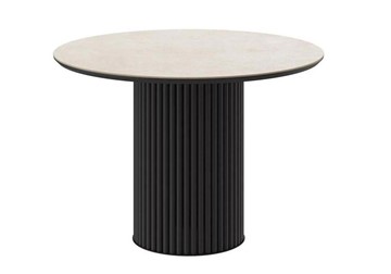 Керамический обеденный стол DikLine AKR120, керамика 120, STONE BEIGE PREMIUM CER/ЧЕРНЫЙ, (2 уп.) в Златоусте