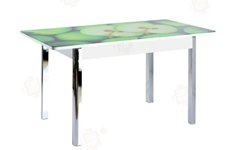 Кухонный раскладной стол Айсберг-02 СТФ, белое лдсп/зеленые яблоки/ноги хром квадратные в Челябинске - предосмотр 3