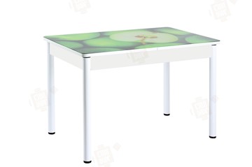 Кухонный стол раздвижной Айсберг-02 СТФ, белое лдсп/зеленые яблоки/ноги крашеные в Челябинске