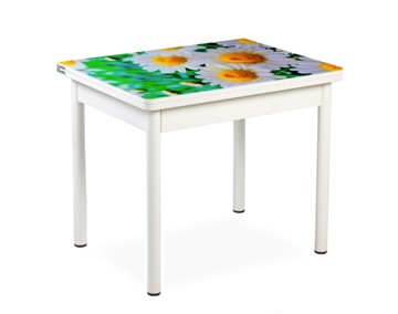 Кухонный пристенный стол СПА-01 СТФ, белый/фотопечать ромашки/опоры прямые белые в Копейске