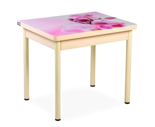 Кухонный пристенный стол СПА-01 СТФ, молочный дуб/фотопечать орхидея/опоры прямые бежевые в Миассе - изображение