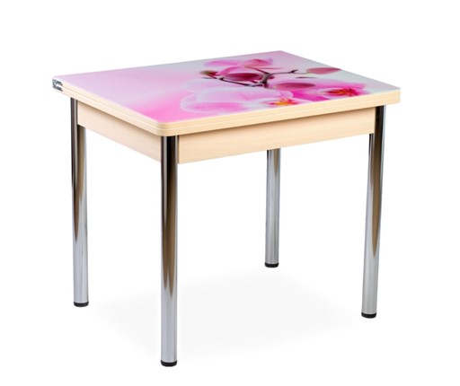 Кухонный пристенный стол СПА-01 СТФ, молочный дуб/фотопечать орхидея/опоры прямые хром в Миассе - изображение