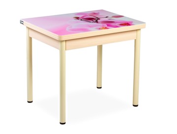 Кухонный пристенный стол СПА-02 СТФ, молочный дуб/фотопечать орхидея/опоры бежевый в Магнитогорске