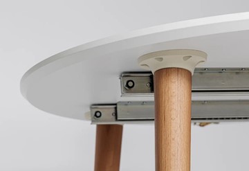Обеденный круглый раздвижной стол Белая Эмаль д. 100 см МДФ ножки светлый орех в Копейске - предосмотр 3