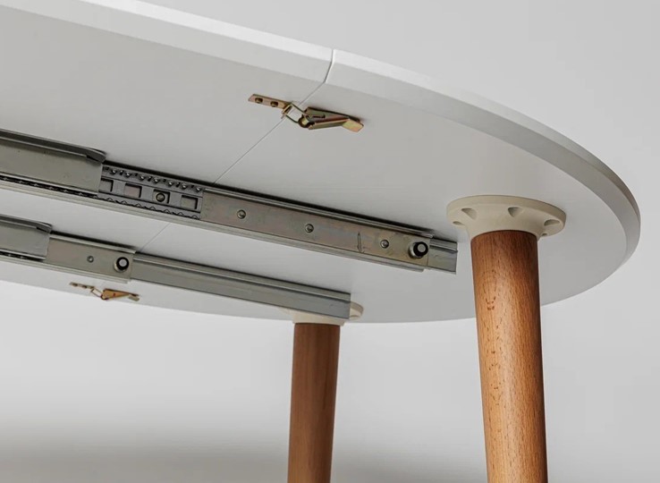 Обеденный круглый раздвижной стол Белая Эмаль д. 100 см МДФ ножки светлый орех в Миассе - изображение 14