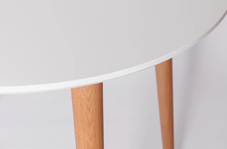 Обеденный круглый раздвижной стол Белая Эмаль д. 90 см МДФ ножки светлый орех в Копейске - изображение 21