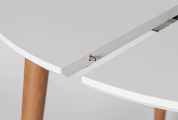 Обеденный круглый раздвижной стол Белая Эмаль д. 100 см МДФ ножки светлый орех в Миассе - изображение 4