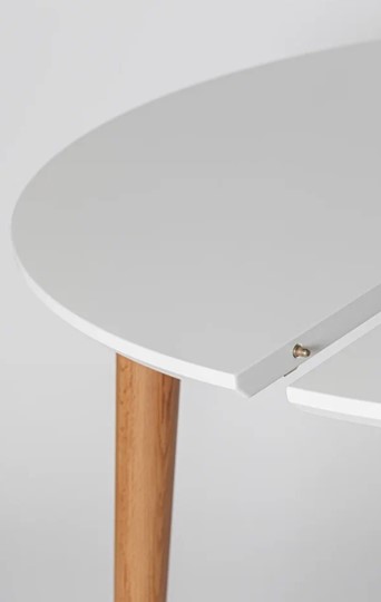 Обеденный круглый раздвижной стол Белая Эмаль д. 100 см МДФ ножки светлый орех в Миассе - изображение 5