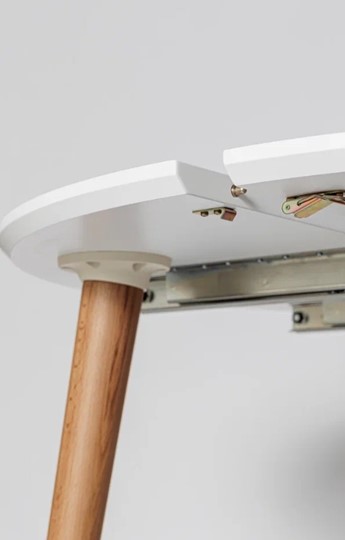 Обеденный круглый раздвижной стол Белая Эмаль д. 100 см МДФ ножки светлый орех в Копейске - изображение 7