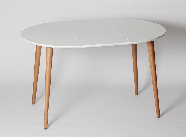 Обеденный круглый раздвижной стол Белая Эмаль д. 100 см МДФ ножки светлый орех в Копейске - изображение 9