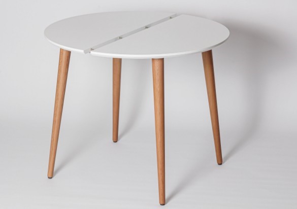 Обеденный круглый раздвижной стол Белая Эмаль д. 100 см МДФ ножки светлый орех в Миассе - изображение 1