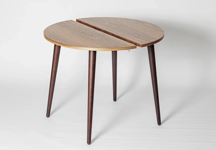 Кухонный раздвижной круглый стол Шпон Ореха д. 100 см МДФ ножки вишня в Миассе - изображение 8