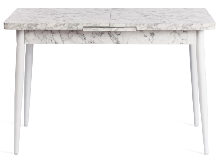 Кухонный раздвижной стол ALTA (mod. 1183) ЛДСП+меламин/металл, 120+30х70х75, белый мрамор/белый, арт.19486 в Челябинске - изображение 2