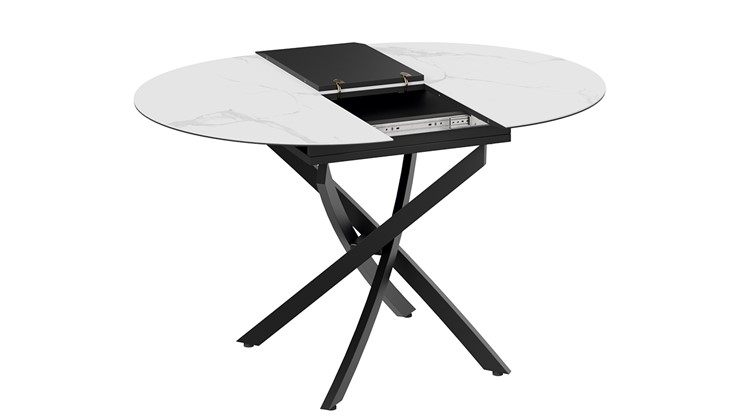Раздвижной стол Бергамо Тип 1 (Черный муар/Стекло матовое белый мрамор) в Миассе - изображение 5
