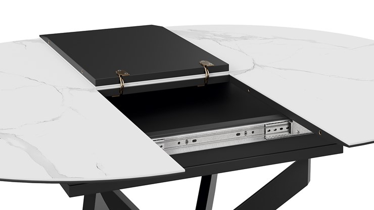 Раздвижной стол Бергамо Тип 1 (Черный муар/Стекло матовое белый мрамор) в Миассе - изображение 6