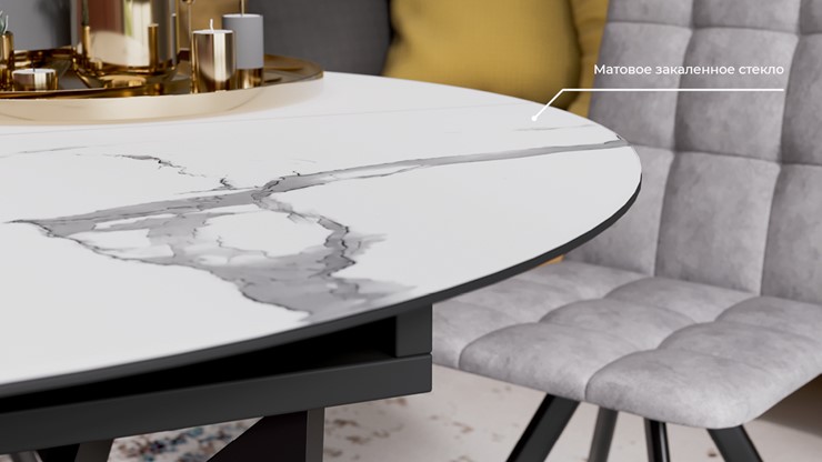 Раздвижной стол Бергамо Тип 1 (Черный муар/Стекло матовое белый мрамор) в Миассе - изображение 9