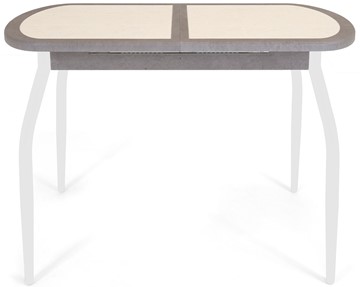 Кухонный стол раздвижной Будапешт-мини ПЛ (ноги белые, плитка бежевая/серый камень) в Челябинске - предосмотр 1