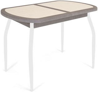 Кухонный стол раздвижной Будапешт-мини ПЛ (ноги белые, плитка бежевая/серый камень) в Магнитогорске
