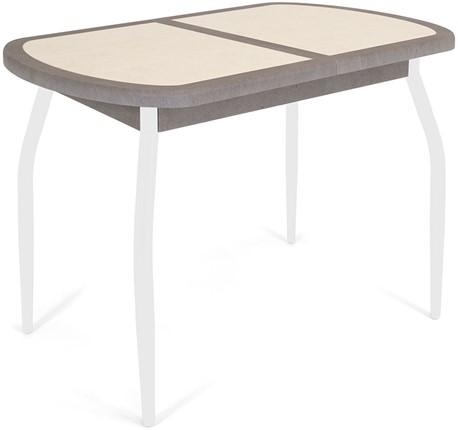 Кухонный стол раздвижной Будапешт-мини ПЛ (ноги белые, плитка бежевая/серый камень) в Челябинске - изображение