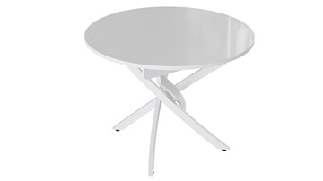 Кухонный раздвижной стол Diamond тип 3 (Белый муар/Белый глянец) в Миассе