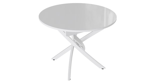 Кухонный раздвижной стол Diamond тип 3 (Белый муар/Белый глянец) в Магнитогорске - изображение