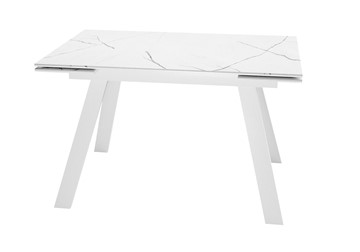 Кухонный раскладной стол DikLine DKL140 Керамика Белый мрамор/опоры белые (2 уп.) в Челябинске