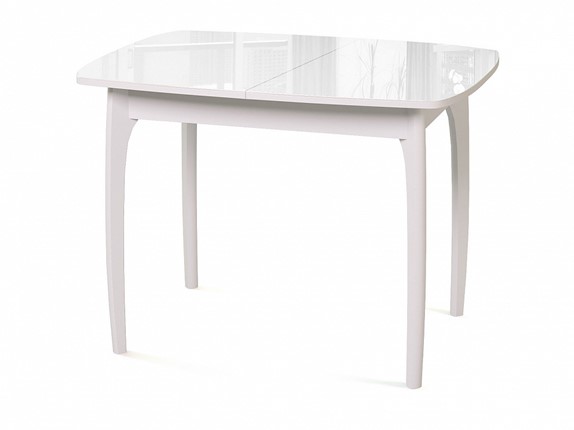 Кухонный стол раскладной Dikline M40 стекло белое/ножки белые в Миассе - изображение