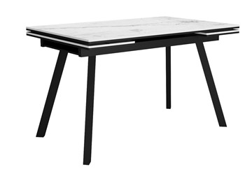 Обеденный раздвижной стол DikLine SKA125 Керамика Белый мрамор/подстолье черное/опоры черные (2 уп.) в Миассе