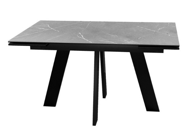 Кухонный раскладной стол DikLine SKM140 Керамика серый мрамор/подстолье черное/опоры черные (2 уп.) в Миассе - изображение 1