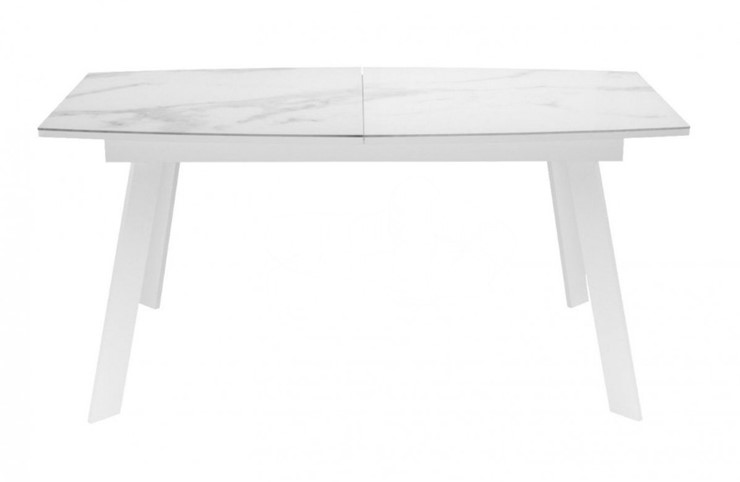 Обеденный раздвижной стол Dikline XLS160 мрамор белый глянец/ножки белые в Челябинске - изображение 1