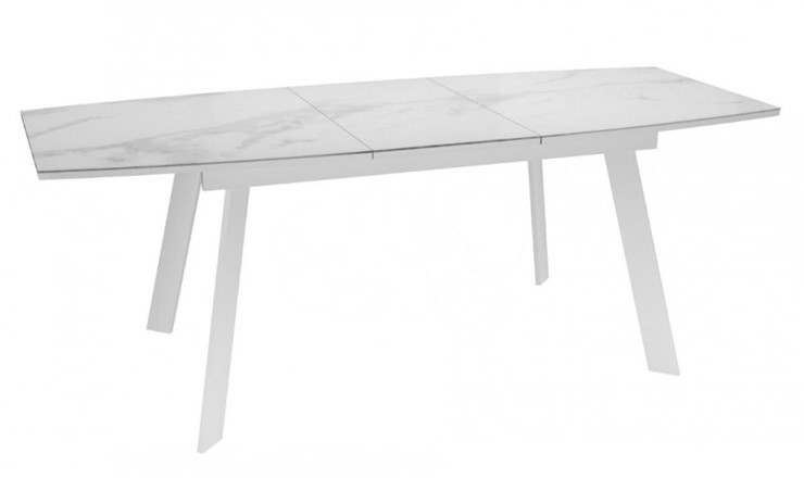 Обеденный раздвижной стол Dikline XLS160 мрамор белый глянец/ножки белые в Челябинске - изображение 2