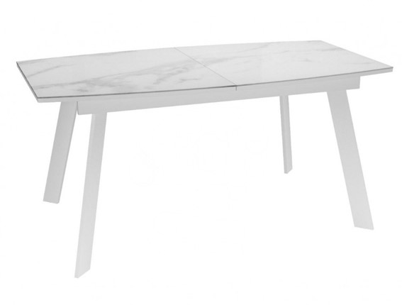 Обеденный раздвижной стол Dikline XLS160 мрамор белый глянец/ножки белые в Магнитогорске - изображение
