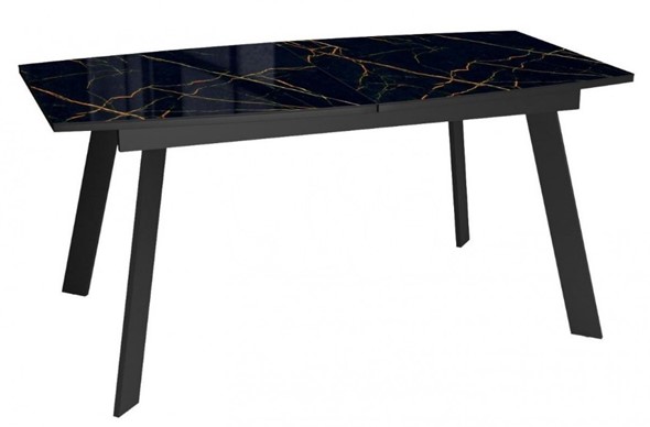 Кухонный стол раскладной Dikline XLS160 мрамор черный глянец/ножки черные в Челябинске - изображение
