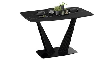 Кухонный стол раздвижной Фабио тип 1 (Черный муар, Стекло матовое черный мрамор) в Миассе