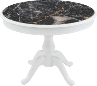 Кухонный раскладной стол Фабрицио-1 Glass, Круг 1000, фотопечать (Мрамор 10) в Копейске