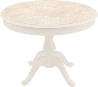 Овальный стол Фабрицио-1 Glass, Круг 1000, фотопечать (Мрамор 6, Слоновая кость) в Миассе