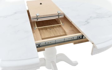 Кухонный раскладной стол Фабрицио-1 Glass, Круг 1000, фотопечать (Мрамор 8, Слоновая кость) в Челябинске - предосмотр 4