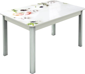 Кухонный стол раздвижной Гамбург исп.2 ноги метал. крашеные №23, Фотопечать (Цветы №31) в Магнитогорске