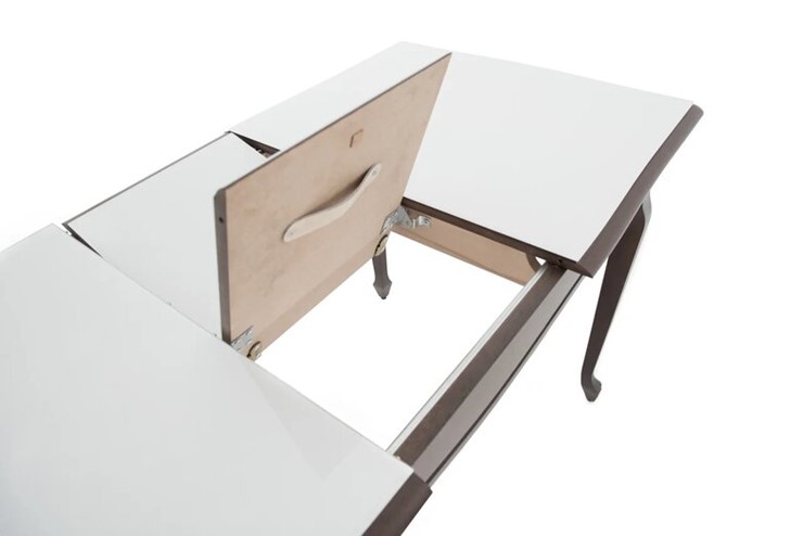 Кухонный раздвижной стол Кабриоль GLASS 1200х800, (Тон 7 - Орех тёмный + Белое стекло) в Челябинске - изображение 5
