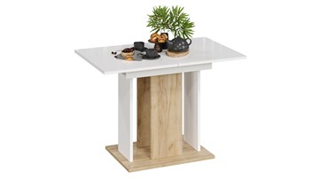 Кухонный стол раскладной Кёльн тип 1 (Дуб Крафт золотой, Белый, Стекло Белый глянец) в Миассе